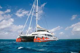 Catamaran in clear waters